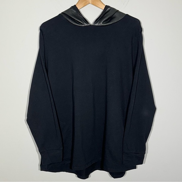 Belle by KIM GRAVEL Knit Top/Sweatshirt with Faux Leather Hood Women Bla… - Picture 2 of 13